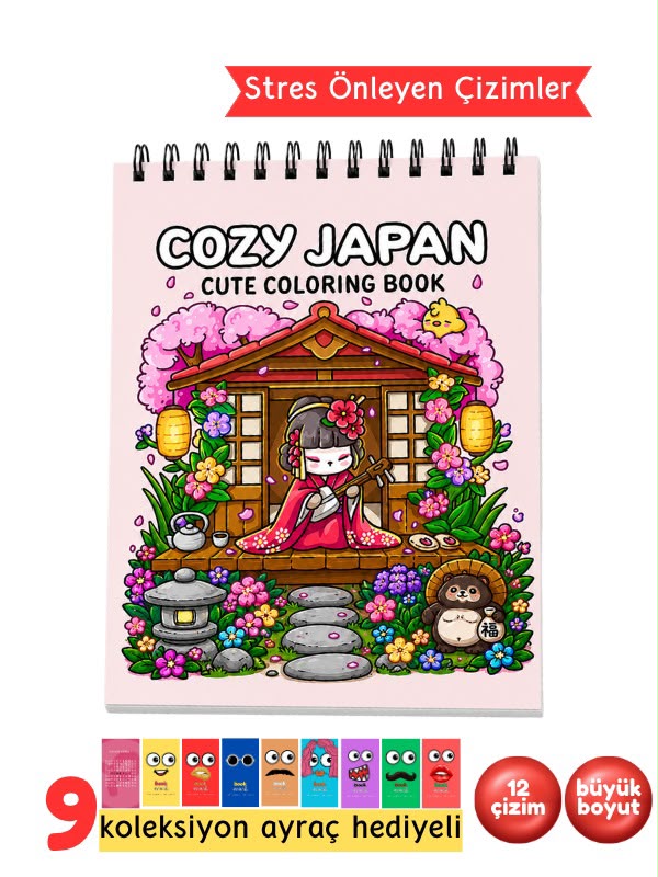 Cozy Japan Boyama Kitabı - Yetişkinler İçin Rahatlatıcı Boyama Kitabı - Mandala Boyama Kitabı
